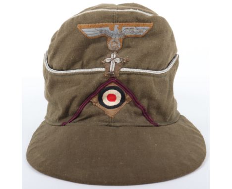 German Army Afrika Korps (D.A.K) Chaplains Officers M-41 Field Cap, olive drab tropical cloth body cap with silver aluminium 