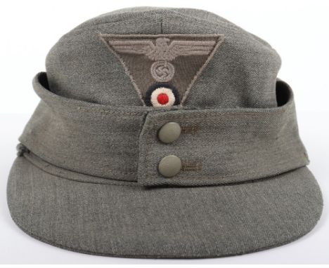 Late War German Army M-43 Field Cap, fine example produced in Italian field grey cloth with machine embroidered late war patt