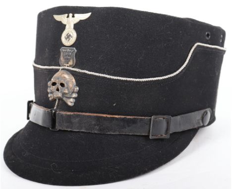 Allgemeine-SS Officers Kepi, black wool cloth body with silver twist cord piping to the central section. Early SS/SA kepi eag