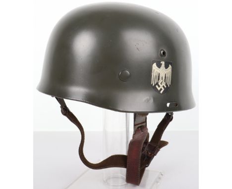 German Army Double Decal Paratrooper Steel Combat Helmet, being the special early pattern shell with slotted cut outs to the 