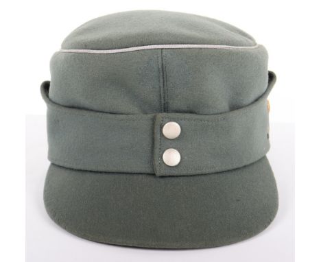 German Army Mountain Troops (Gebirgsjäger) Officers M-43 Field Cap, field grey doeskin wool body with silver aluminium wire p