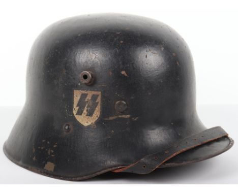 Allgemeine-SS M-18 Austrian Transitional Steel Helmet, M-18 pattern Austrian type shell with black painted exterior and inter