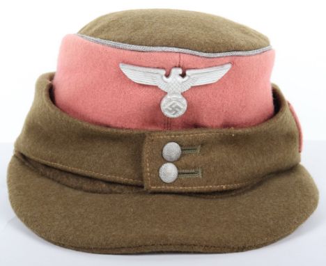 Third Reich SA-Gruppe Alpenland Officers M-43 Ski Cap, fine brown wool example with pink cloth top section, piped in aluminiu