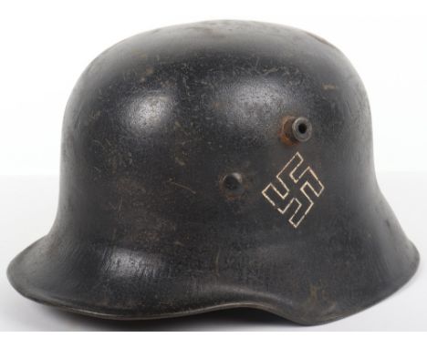 Allgemeine-SS M-16 Transitional Steel Helmet, M-16 pattern helmet shell with black painted exterior and interior. Painted SS 