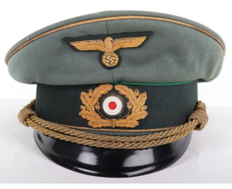 German Army Generals Peaked Cap, field grey doeskin wool cap with gold bullion wire piping to the crown, lower part of the ce