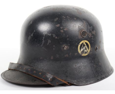 Third Reich SA Steel Helmet, black painted M-18 style steel helmet adapted for civilian use with vented side vents. Black pai