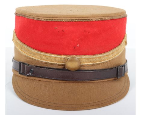 Third Reich High Command / Staff Leaders Kepi, brown cloth example with red wool top section, gilt twist cord piping to the c