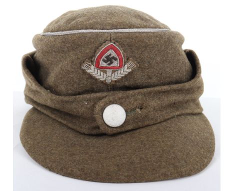 Third Reich Reichsarbeitsdienst (R.A.D) Officers M-43 Cap, brown wool example with aluminium wire piping to the crown. Bullio