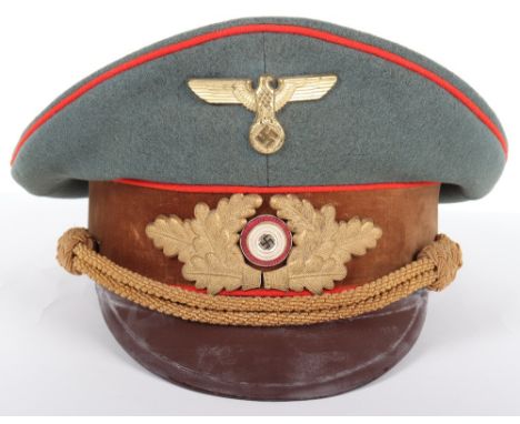 Third Reich NSDAP Eastern Territories Gauleitung Peaked Cap, field grey wool bodied peaked cap with red piping to the crown a