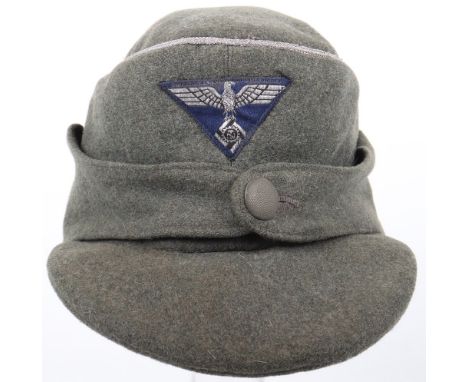 Third Reich TENO (Technische Nothilfe) Officers Einheitsfeldmutze, field green / grey wool body cap with single button front.