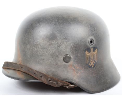 Kriegsmarine Double Decal M-40 Pattern Steel Combat Helmet, large size shell with dark field grey paint finish to the exterio