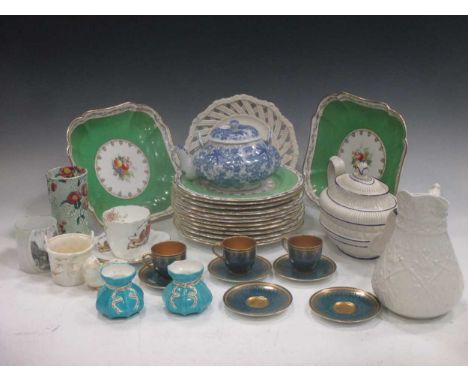 A quantity of ceramics and glass to include early 19th century tea pot and cover, a Victorian white glazed jug, a Foley China