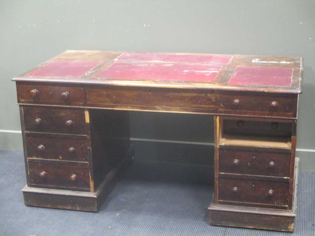A twin pedestal desk with adjustable top (A/F) 77 x 150 x 76cm in
