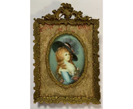 An oval portrait miniature of Georgiana, Duchess of Devonshire, watercolour on ivory, signed lower right 'Audrey' and set wit