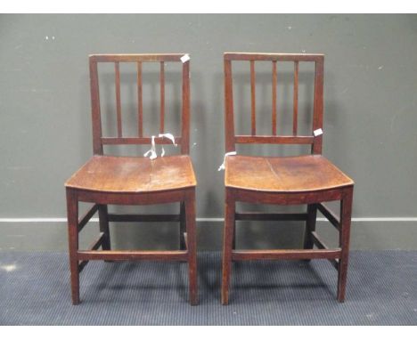 A pair of late 19th century stick back chairs with dish seats together with a narrow mahogany chest of four drawers 102 x 61 