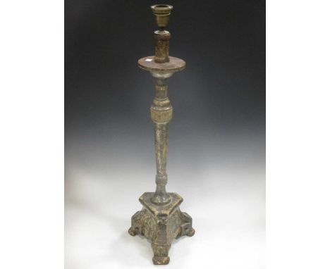 A silvered 17th century style pricket stand converted into a table lamp