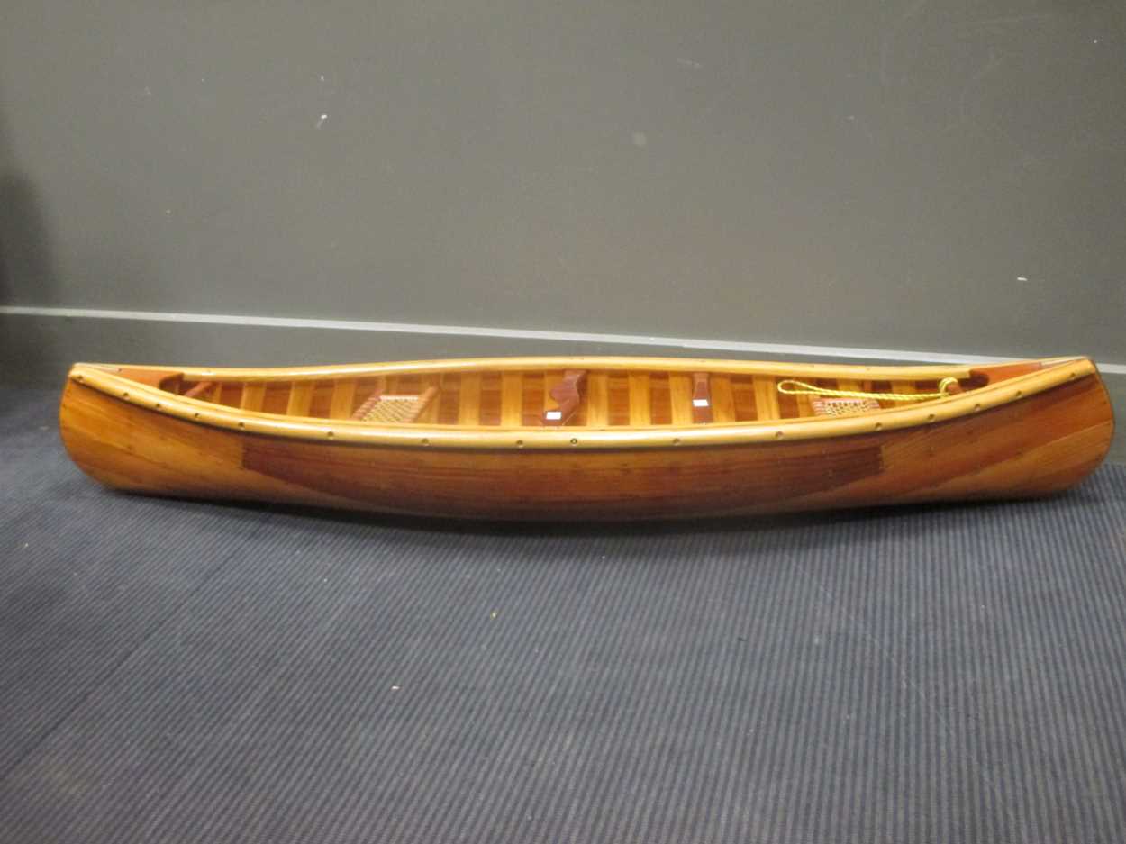 A modern scale model long boat, made using nailed pine planks, approx ...