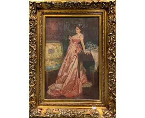 After Auguste Toulmouche (French 1829-1890), The Admiring Glance, print on board in a modern gilt frame, 89.5 x 59cm