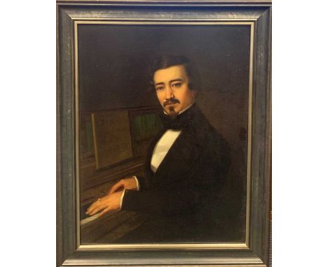 Belgian School, Portrait of a pianist, signed indistinctly with initials and date 1886(?) lower left, inscribed on the sheet 