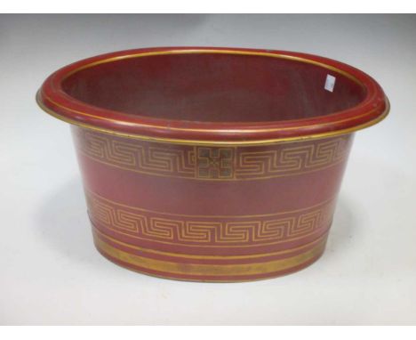 Red tin ware wine basin, inside measures 43 x 32cm