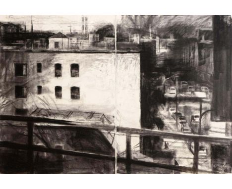 Donald Teskey RHA (b.1956)Amtrak Drawing No.1 (Bridge &amp; Tunnel People) (2007)diptych charcoal on paper signed lower right