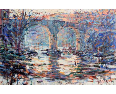 Arthur K. Maderson (b.1942)The Old Bridge, St Laurent le Minier, Franceoil on board signed lower right, signed &amp; titled o