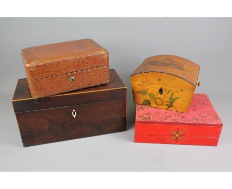 French Fenoux 120 Palais Royal leather jewellery box, approx 22 x 14 x 9 cms together with two painted boxes and a Victorian 