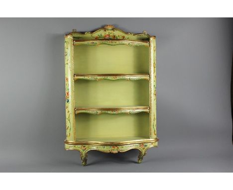 A Painted Wall Shelf, hand painted with flowers and heightened with gold paint, approx&nbsp; 48 x 60 x 14&nbsp; &nbsp;cms. (a
