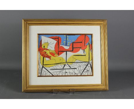 Print of a Picasso Lino-cut Print; certificate nr MFG 32653, glazed and framed.&nbsp;