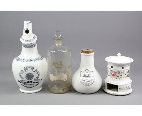 Miscellaneous Chemist items, including Mawes Double-Valved inhaler, two Dr Nelson's Improved Inhalers, two glass chemist jars