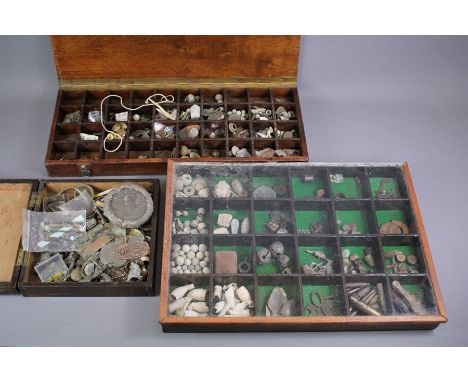 Local archaeological finds - contained in three boxes, including thimbles, bells, musket balls, cartridge cases, buckles, fli
