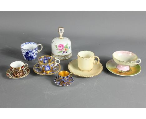 Miscellaneous porcelain. This lot includes Dresden bell, Locke &amp; Co Worcester blush cup and saucer, Crown Derby coffee ca