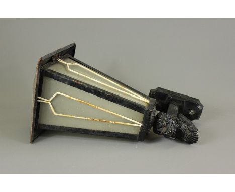A Vintage Cast Iron Outdoor Porch Light; the light depicting a leopard's head, approx 45 x 24 cms.&nbsp;
