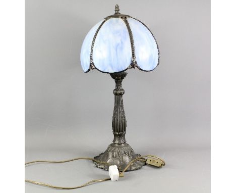 A Tiffany-style lamp, with blue enamel shade, approx 63 cms h.