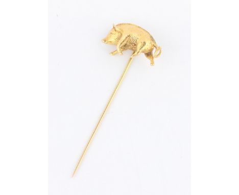 A wild boar stick pin, yellow metal unmarked, weight approx. 3.6g.