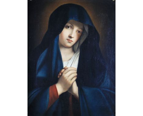 After GIONVANNI BATTISTA SALVI DA SASSOFERRATO (1609 - 1685) Framed, unsigned, oil on canvas, 'The Madonna in Sorrow', bust l