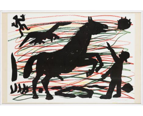                     PENCK,             A. R.(1939 Dresden - 2017 Zürich)    Dompteur mit Pferd    Farbsiebdruck.        Bleis