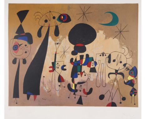                     MIRÓ,             Joan(1893 Montroig - 1983 Mallorca)    Femmes, lune, etoiles    Signiert.        49,5 x