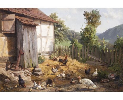                     JUTZ,             Carl d. Ä.(1838 Windschläg - 1916 Pfaffendorf)    Diverses Federvieh auf dem Bauernhof 