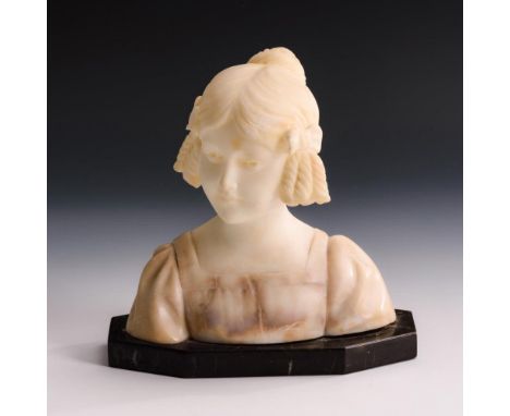                     PETRI,             Otto(1860 Berlin - 1942 ebd.)    Mädchenbüste Goldscheider    Alabaster teils gefärbt,