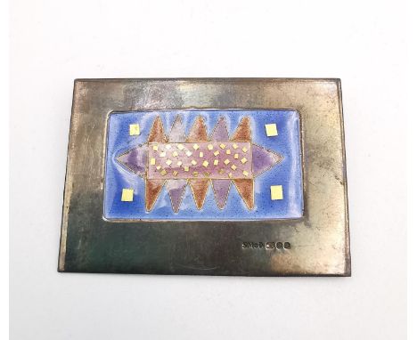 Sheila R. McDonald - A silver and coloured cloisonne enamel abstract design rectangular brooch. Hallmarked: London, length 4.