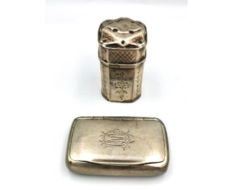 A Dutch 835 silver Lodderein box along with a German silver snuff box with gilded interior by Breidenstein &amp; Renaud. The 