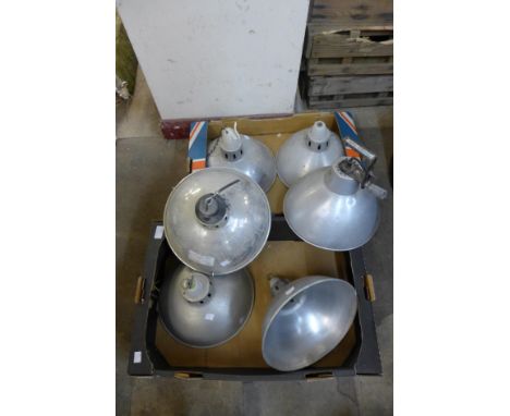 Six assorted industrial light shades 