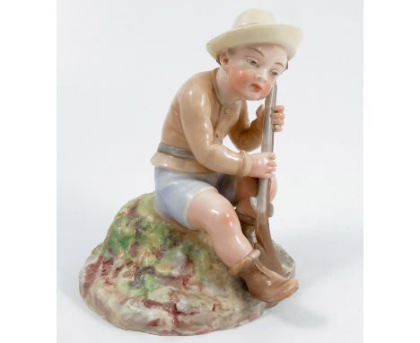 A Royal Worcester figure, modelled as a seated boy with gun, impressed marks, height 5.5insCondition Report:  Chip to base