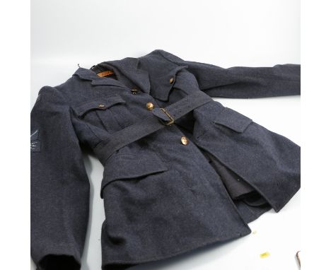 A WWII R.A.F service dress uniform, from S Simpson Ltd 1951, with badge for Senior Aircraftman (technician) with cap, togethe