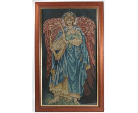 After Edward Burne-Jones, painting on fabric, Angeli Laudantes, a study from the Morris &amp; Co. tapestry of 1898, 29ins x 1