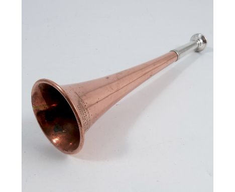 A Swaine &amp; Adeney copper and silver hunting horn, stamped Swaine &amp; Adeney, London, proprietors of Kohler &amp; Son, h