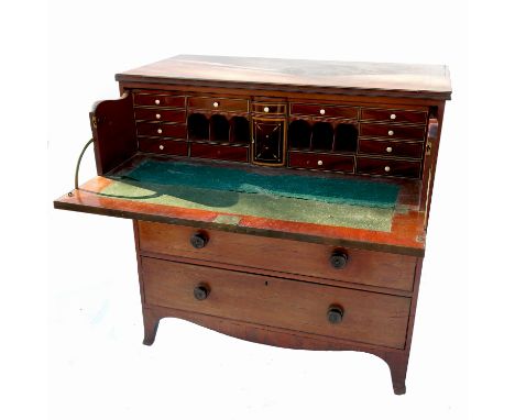 A 19th century mahogany secretaire chest, having secretaire drawer with fitted interior and three long drawers below, raised 