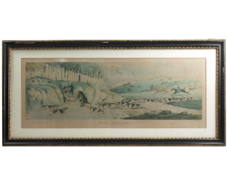 After Alken, four coloured prints, Stag Hunting, Fox Hunting, Hare Hunting and Coursing, 10ins x 26insCondition Report:  The 