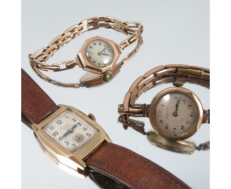 J W Benson, a 9 carat gold gentleman's mechanical wrist watch, Birmingham 1937, the rectangular shaped case housing a Swiss m